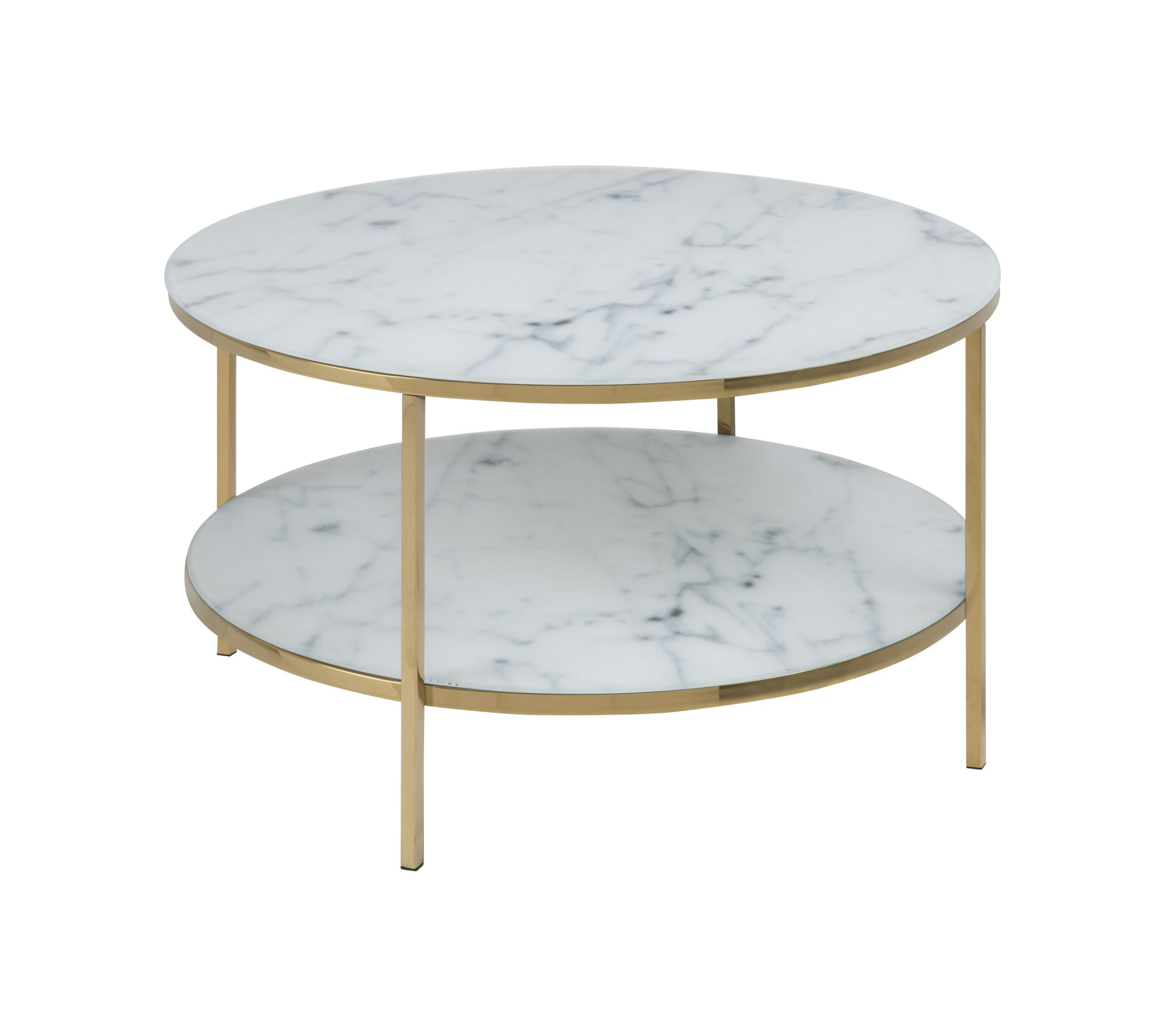 Bendt Ronde Salontafel 'Cay' Ø80cm met onderblad, Wit Marmer, onderstel goud