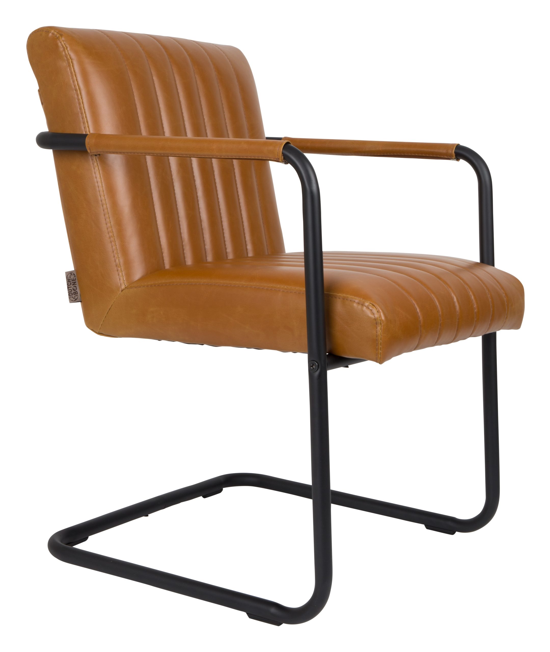 Dutchbone Eetkamerstoel 'Stitched' PU, kleur Cognac