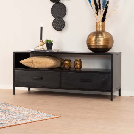 Livingfurn TV-meubel 'Kala' 120cm Mangohout, kleur zwart