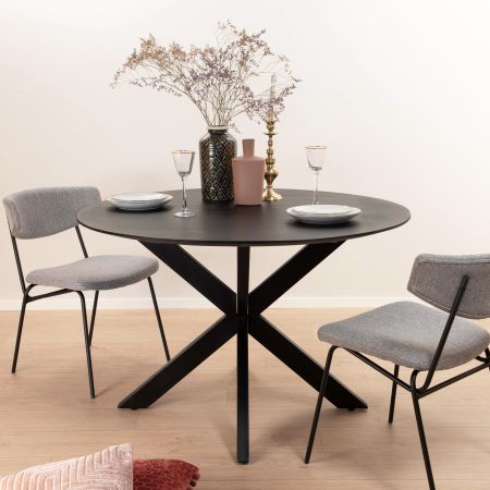 Ronde Eettafel 'Oslo' Black, Mangohout en staal, 120cm