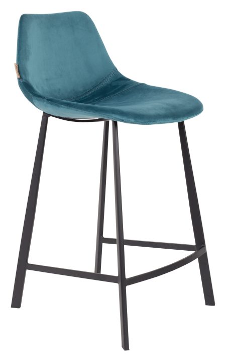 Dutchbone Barkruk 'Franky' Velvet (zithoogte 65cm), kleur Petrol