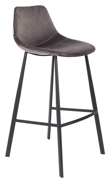 Dutchbone Barkruk 'Franky' Velvet (zithoogte 80cm), kleur Grijs