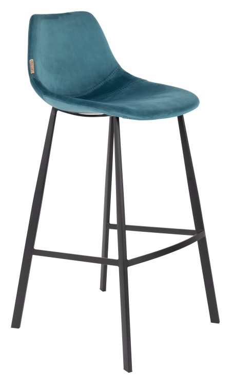 Dutchbone Barkruk 'Franky' Velvet (zithoogte 80cm), kleur Petrol