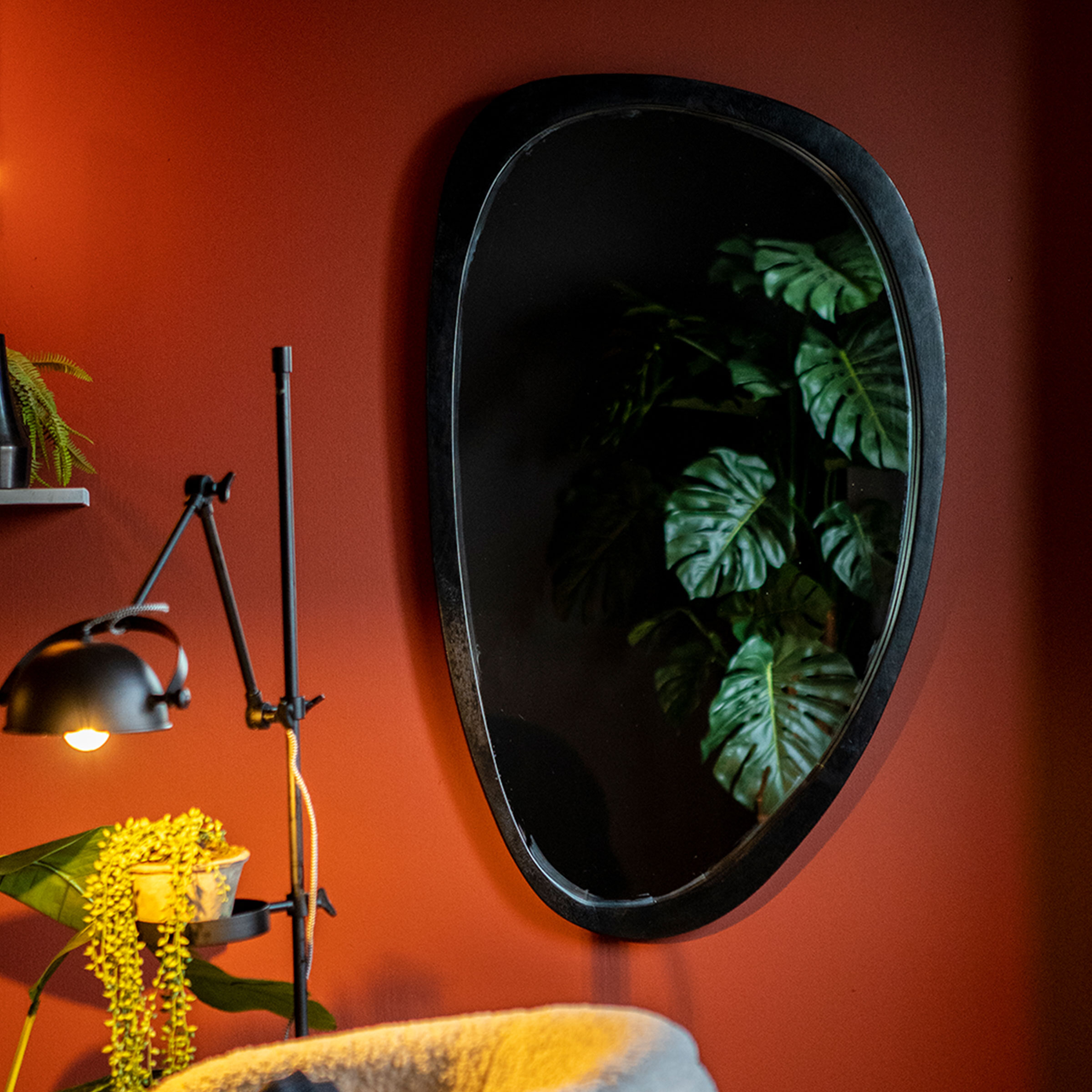 By-Boo Spiegel 'Plecto' Mangohout 120 x 70cm, Organisch, kleur Zwart