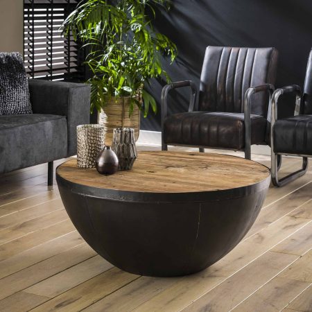LifestyleFurn Salontafel 'Raft' kleur Zwart / Naturel, Ø90cm