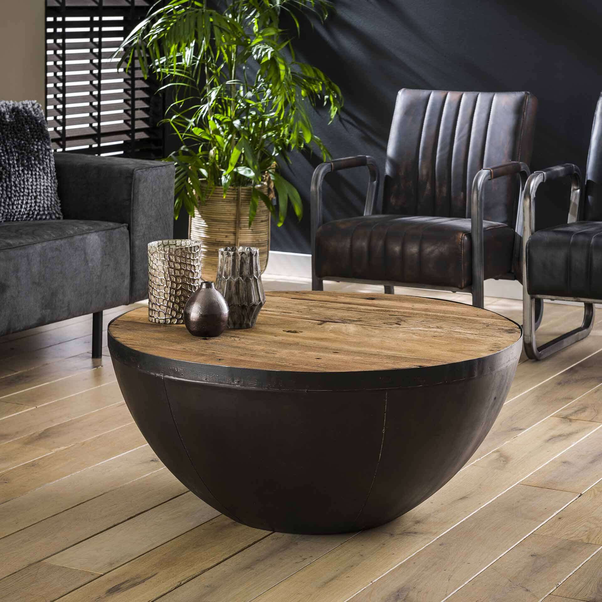 LifestyleFurn Salontafel 'Raft' kleur Zwart / Naturel, Ø90cm