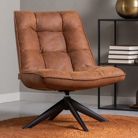 WOOOD Draaifauteuil 'Jouke' PU leder, kleur Cognac
