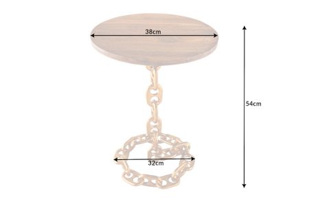 Design bijzettafel CHAINS 40cm goud mangohout handgemaakt metalen rond kettingframe - 42233