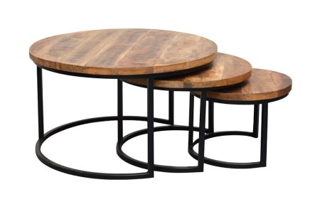 Livingfurn Salontafel 'Vince' Set van 3 stuks, Mangohout en staal
