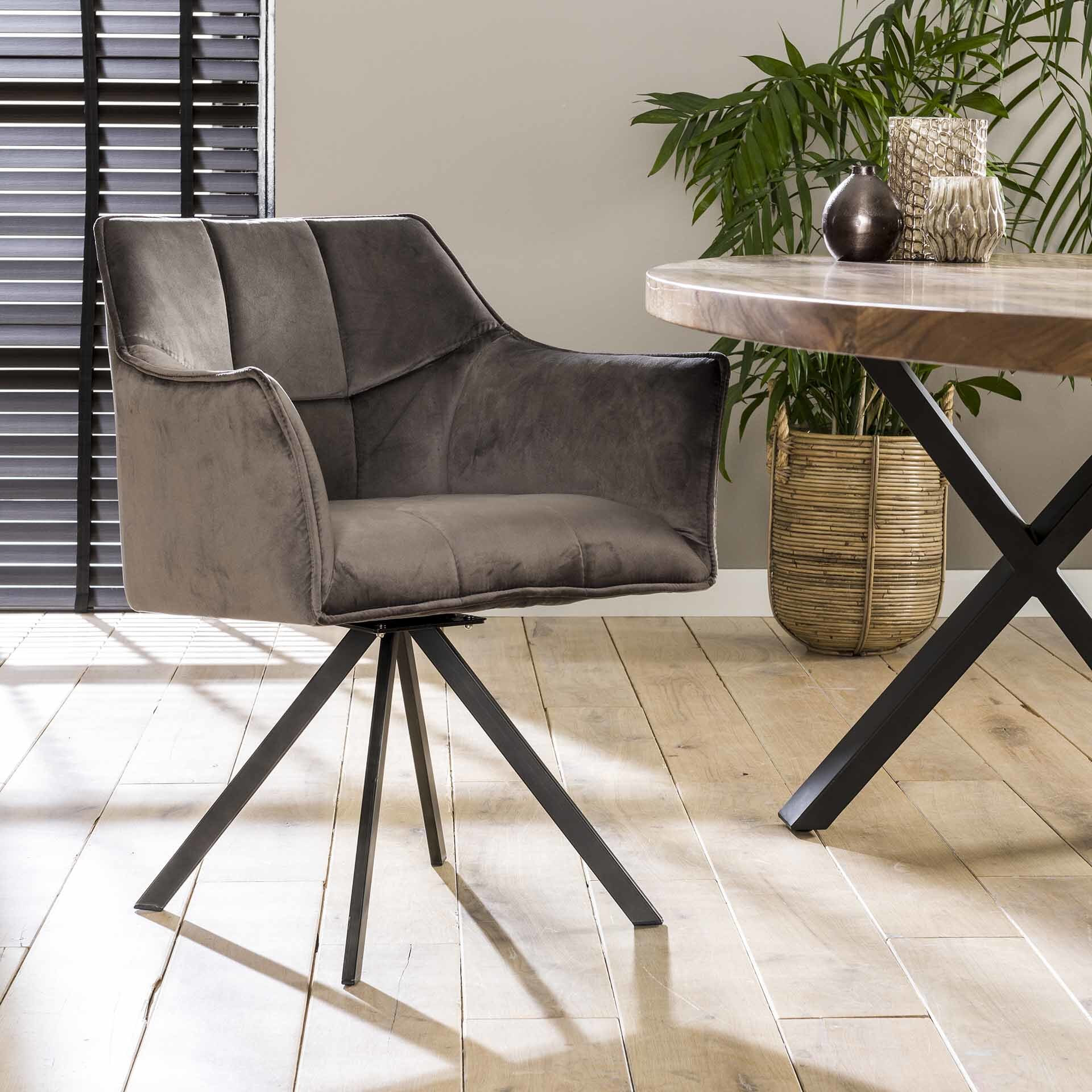Eetkamerstoel 'Thandie', Velvet, Draaibaar, kleur Antraciet