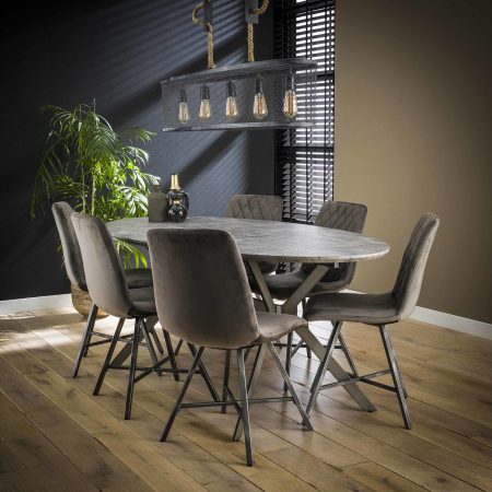 LifestyleFurn Ovale Eettafel 'Nola' 200 x 100cm, 3D-betonlook