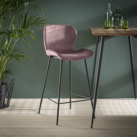 Barstoel 'Gael' Velvet, kleur Roze (zithoogte 67cm)