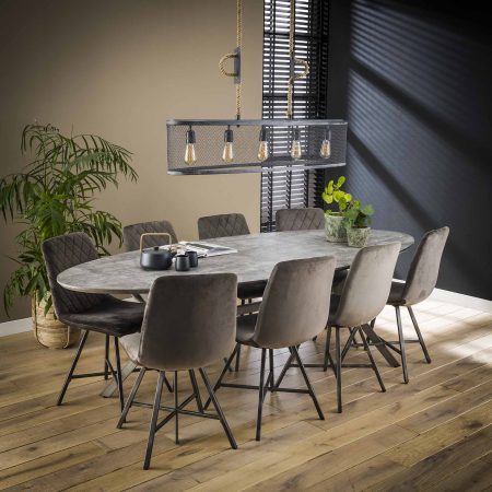 LifestyleFurn Ovale Eettafel 'Nola' 240 x 105cm, 3D-betonlook