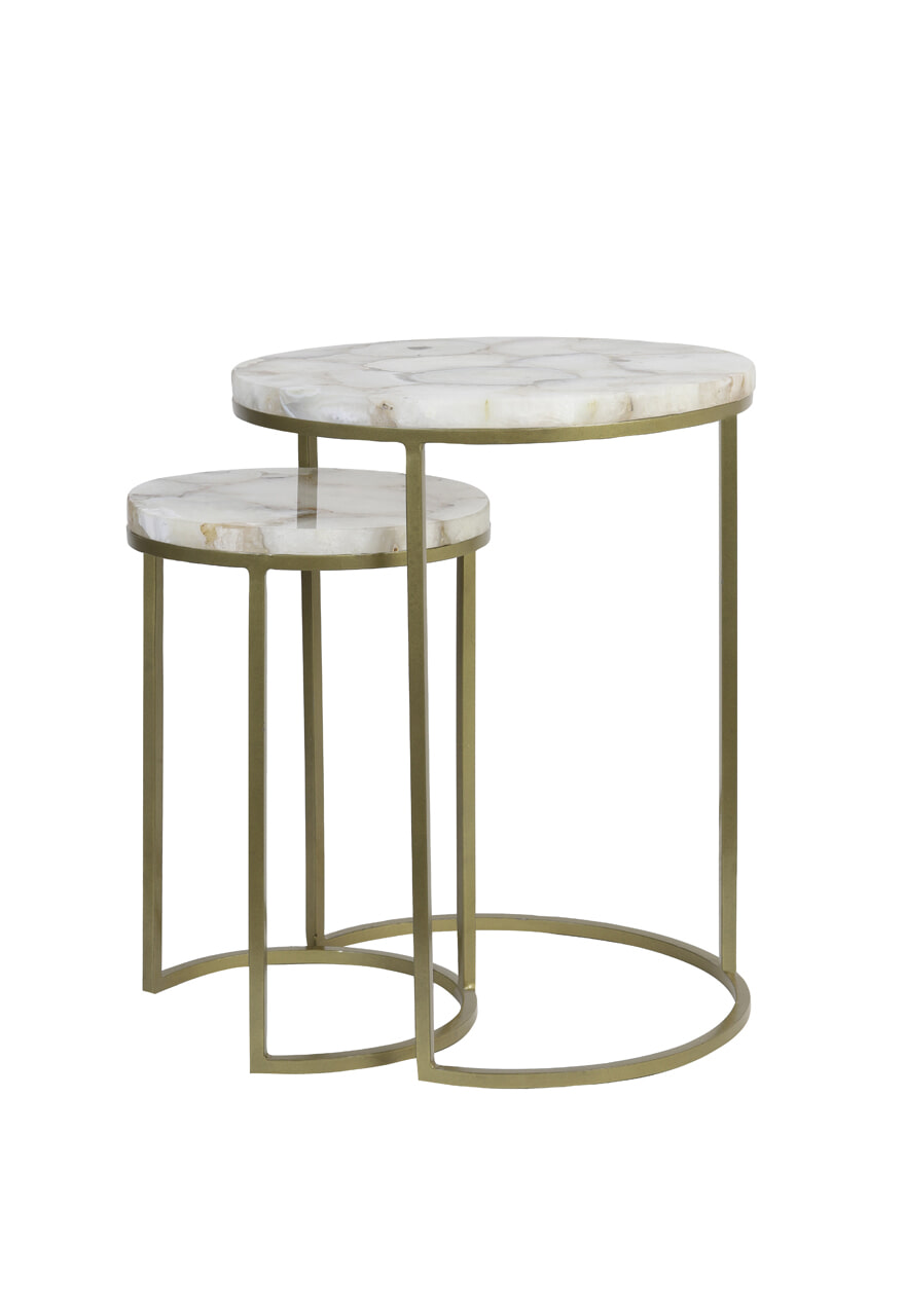 Light & Living Bijzettafel 'Axat' Set van 2 stuks, agaat antiek brons