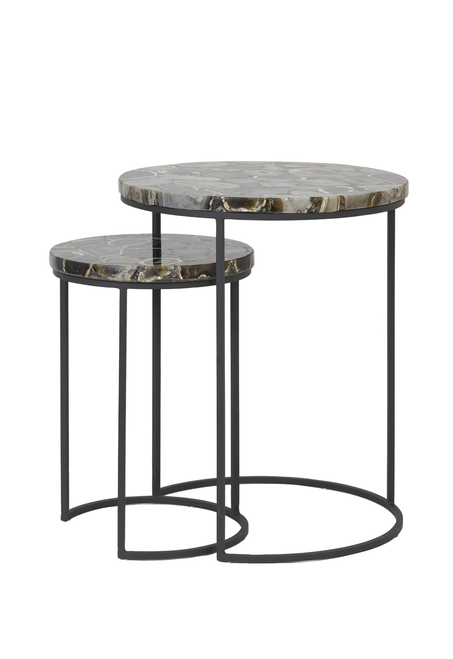Light & Living Bijzettafel 'Axat' Set van 2 stuks, agaat bruin zwart