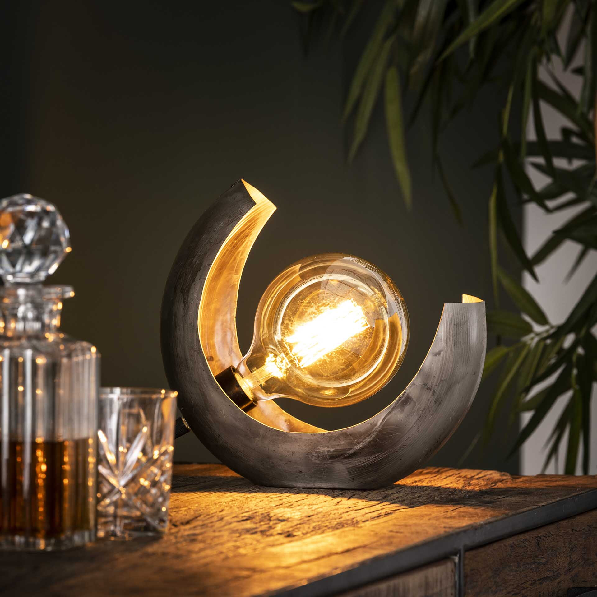 Tafellamp 'Kari' Half Moon, kleur Oud Zilver