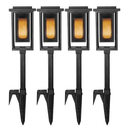 Set van 4 LED Solar Fakkel Tuinlamp Zwart