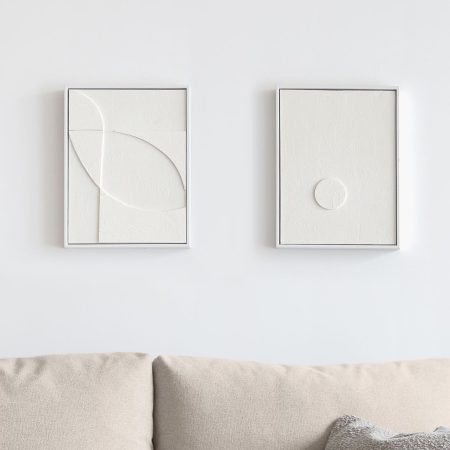 Kave Home Wandpaneel 'Brunella' Wit reliëf, canvas 30 x 40cm, Set van 2 stuks