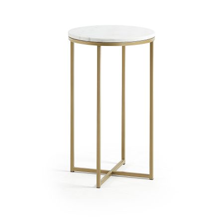 Kave Home Ronde Bijzettafel 'Sheffield' Wit marmer / goud, Ø43cm