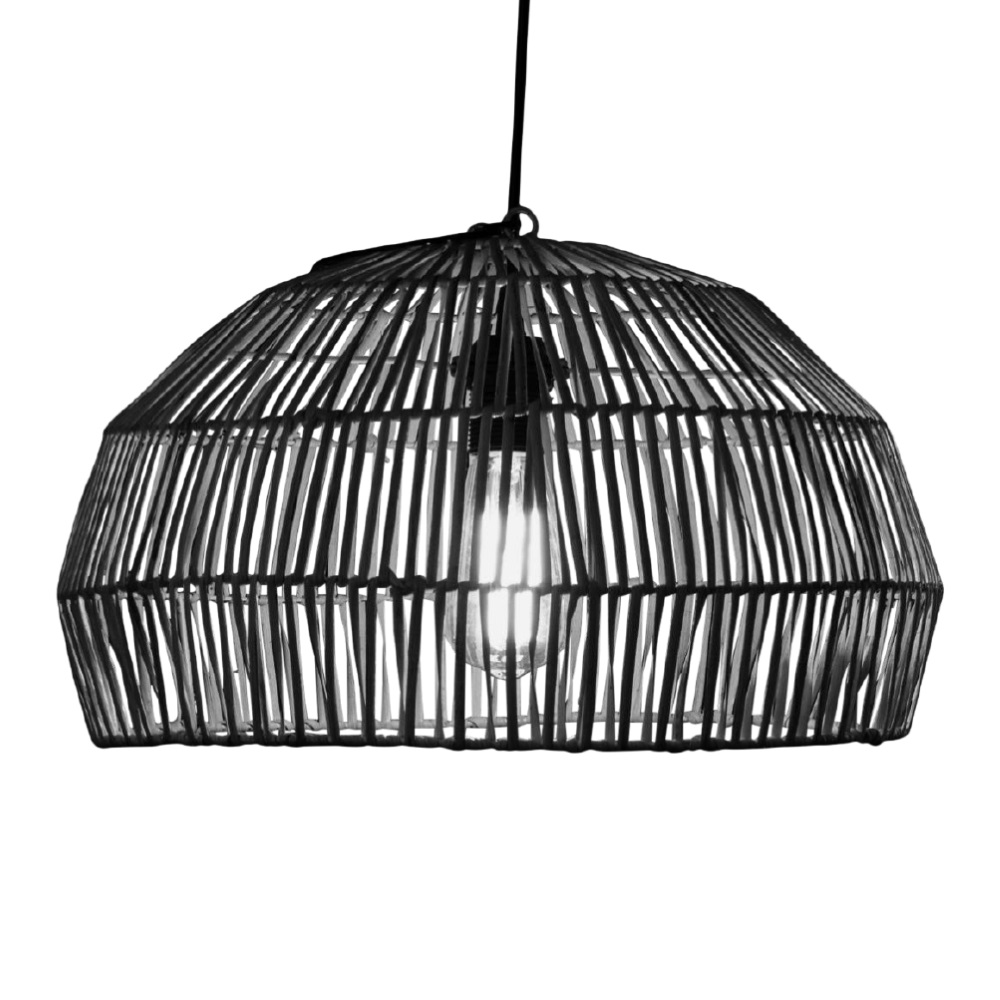 Rotan halve bol zwart 40cm hanglamp