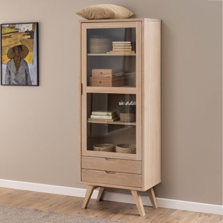 Bendt Vitrinekast 'Mads' 190 x 72cm, licht eikenfineer