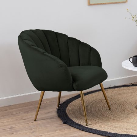 Bendt Fauteuil 'Karoline' Velvet, kleur Dark Green/Gold
