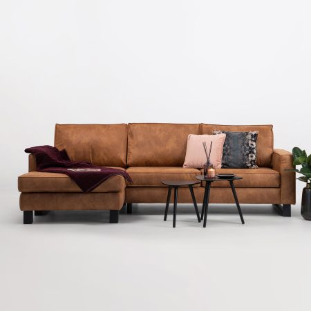 Sohome Loungebank 'Mathew' Links, Microleder, kleur cognac