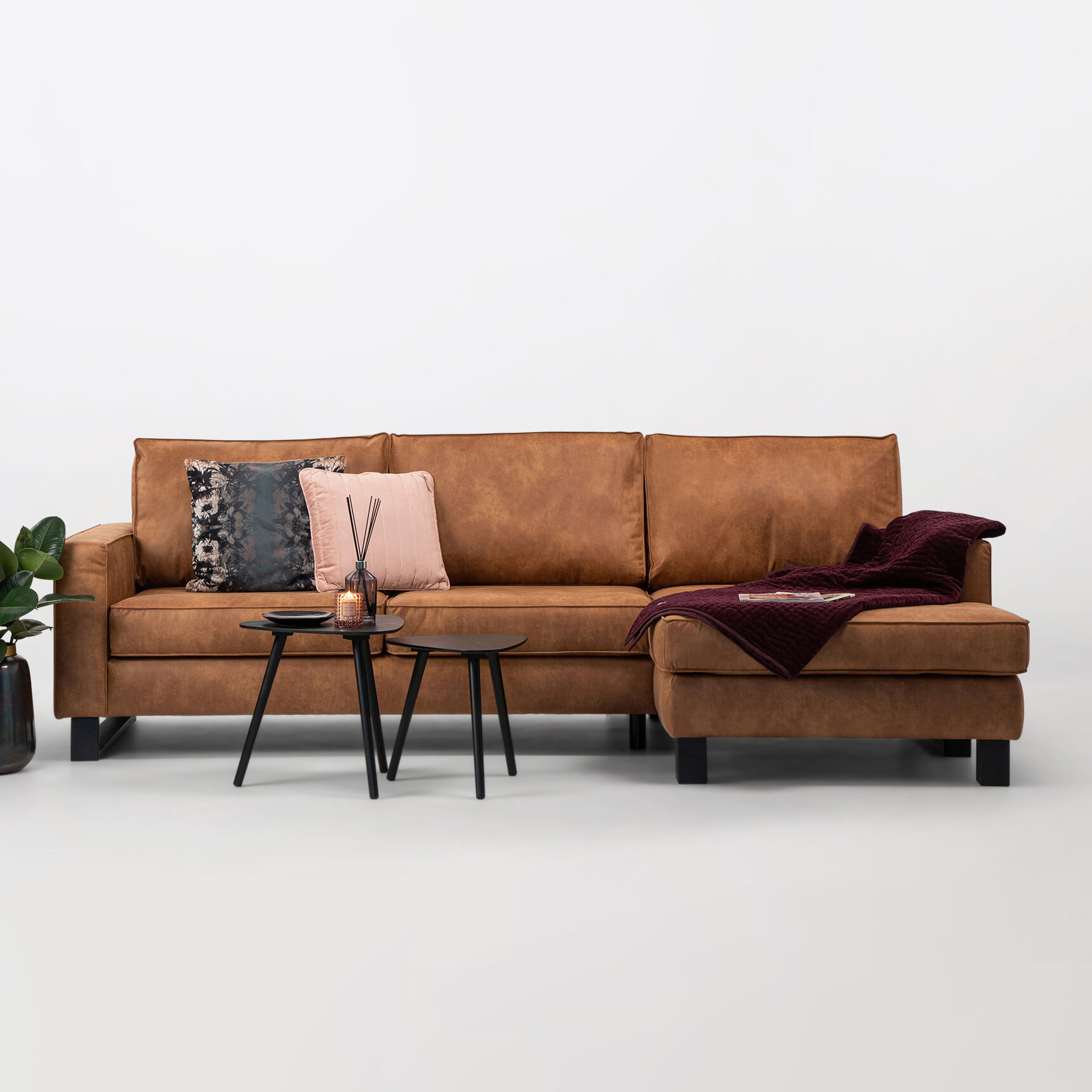 Sohome Loungebank 'Mathew' Rechts, Microleder, kleur cognac