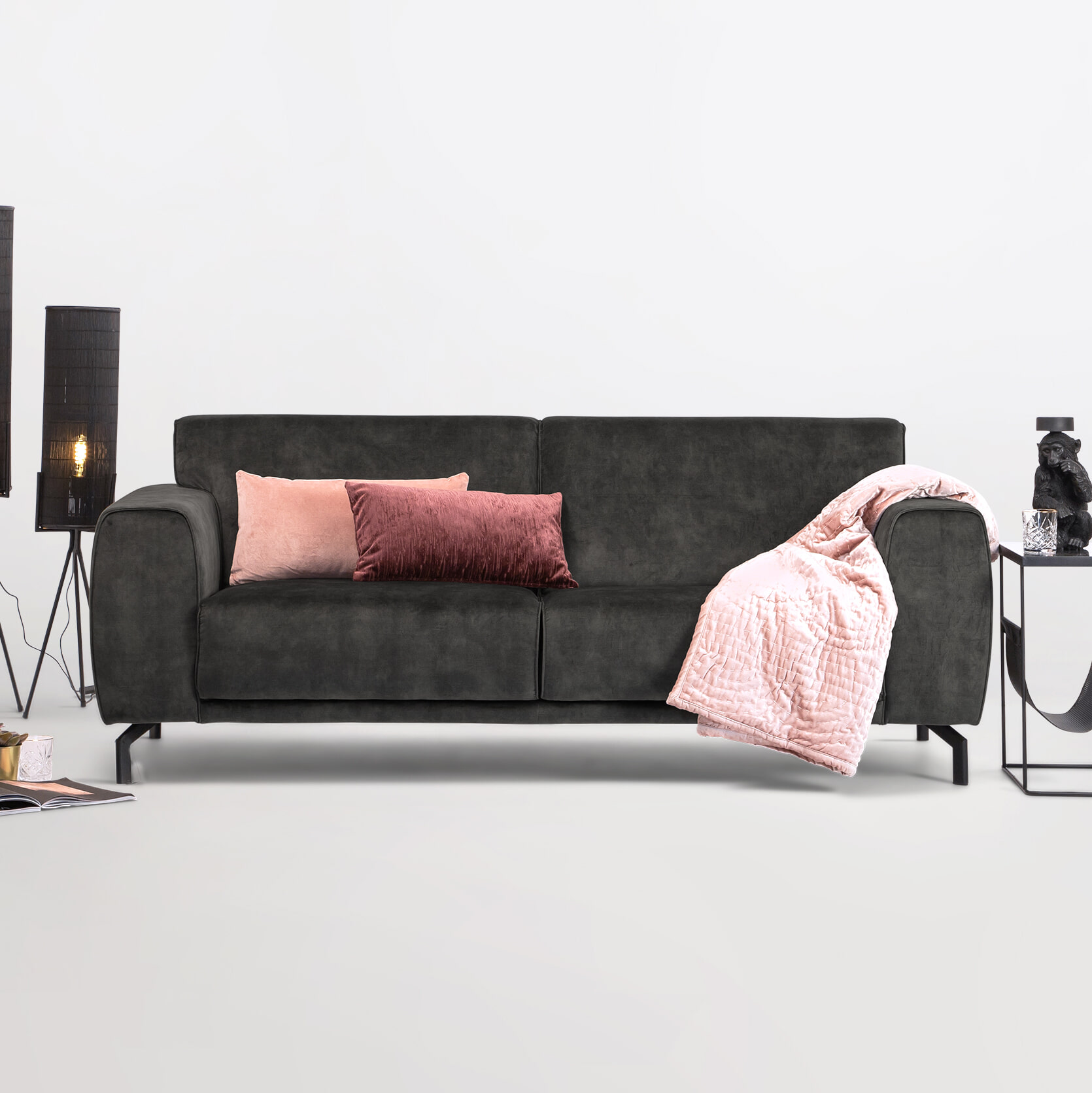Sohome 3-zits Bank 'Jill' Velvet, kleur antraciet
