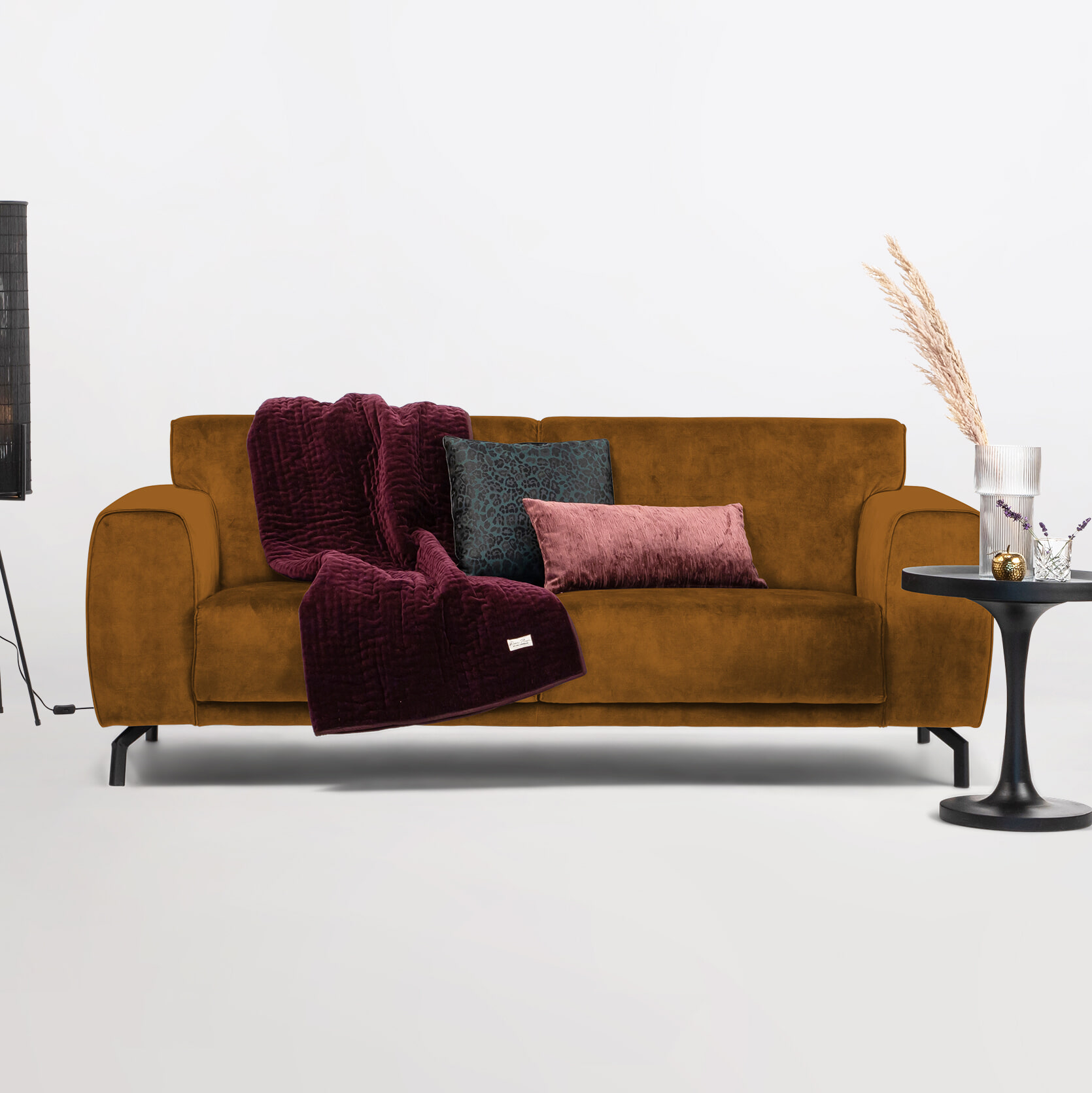 Sohome 3-zits Bank 'Jill' Velvet, kleur cognac