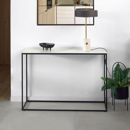 Kave Home Sidetable 'Rewena' Keramiek met marmer-look 110cm, kleur Wit