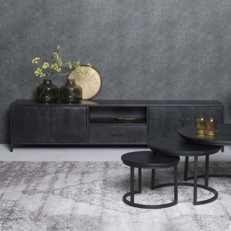 Livingfurn TV-meubel 'Kala' 220cm Mangohout, kleur zwart
