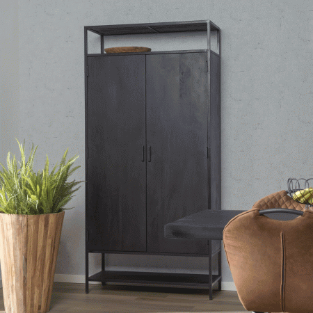 Livingfurn Opbergkast 'Kala' Mangohout 210 x 100cm, kleur Zwart