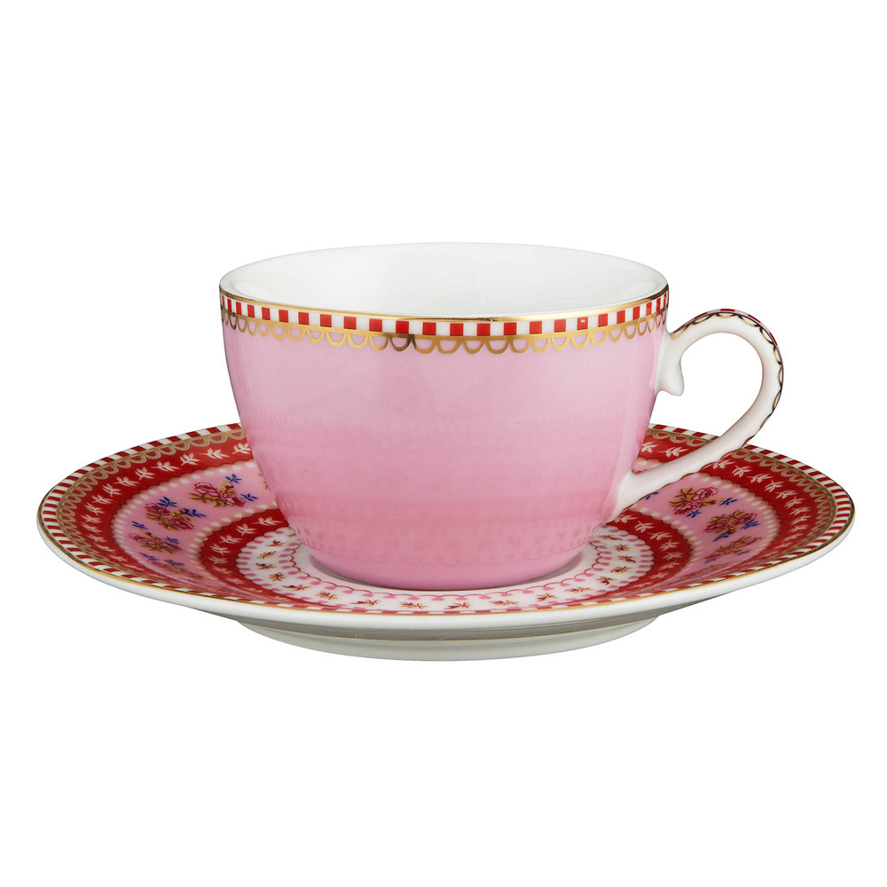 Espresso kop & schotel Streep Pink