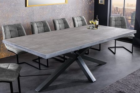 Massieve industrieele eettafel GALAXIE 200cm grijs antraciet mangohout gezandstraald metaal - 43398