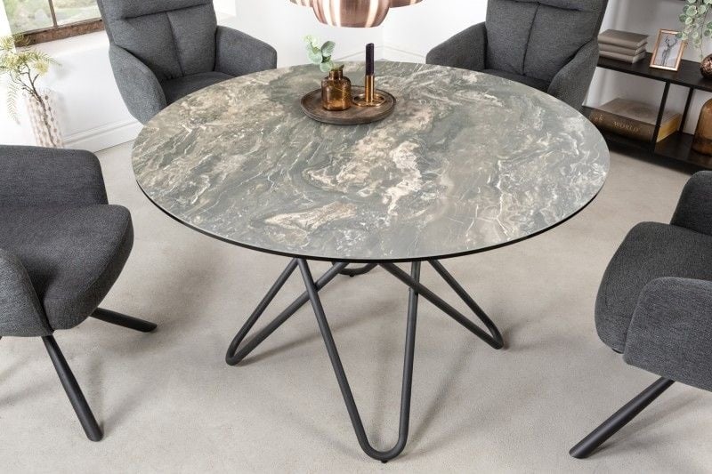 Ronde eettafel ELLIPSE 120cm natuursteen keramische haarspeldpoten gemaakt in Italie - 42368
