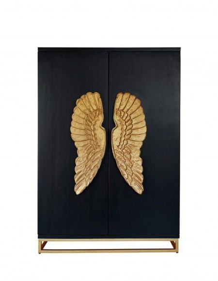 Extravagante barkast ANGEL 140cm zwart mangohout met gouden vleugels - 41107