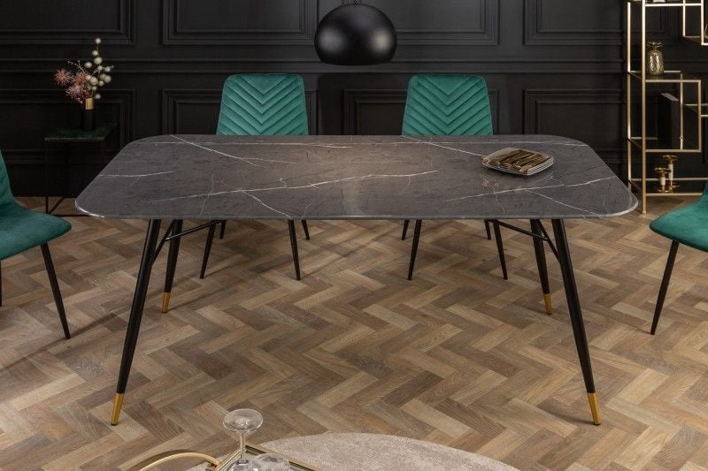 Design eettafel PARIS 180cm antraciet kristalglas met marmer decor - 40846