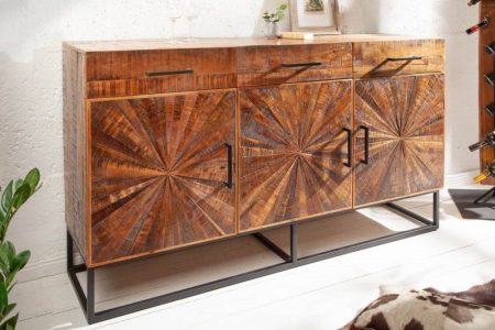 Industrieel dressoir WOOD ART 160cm mangohout met houten mozaiek met de hand - 40525