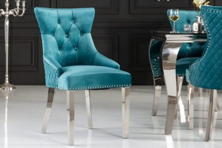 Barokstoel CASTLE DELUXE turquoise fluwelen leeuwenkop Chesterfield design eetkamerstoel klinknagels - 40474