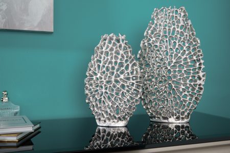 Filigraan vazen set van 2 ABSTRACT LEAF 40cm zilveren metalen handgemaakte bloemenvaas - 43189