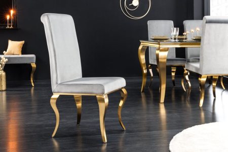 Design stoel MODERN BAROQUE grijs fluweel gouden stoelpoten - 43384