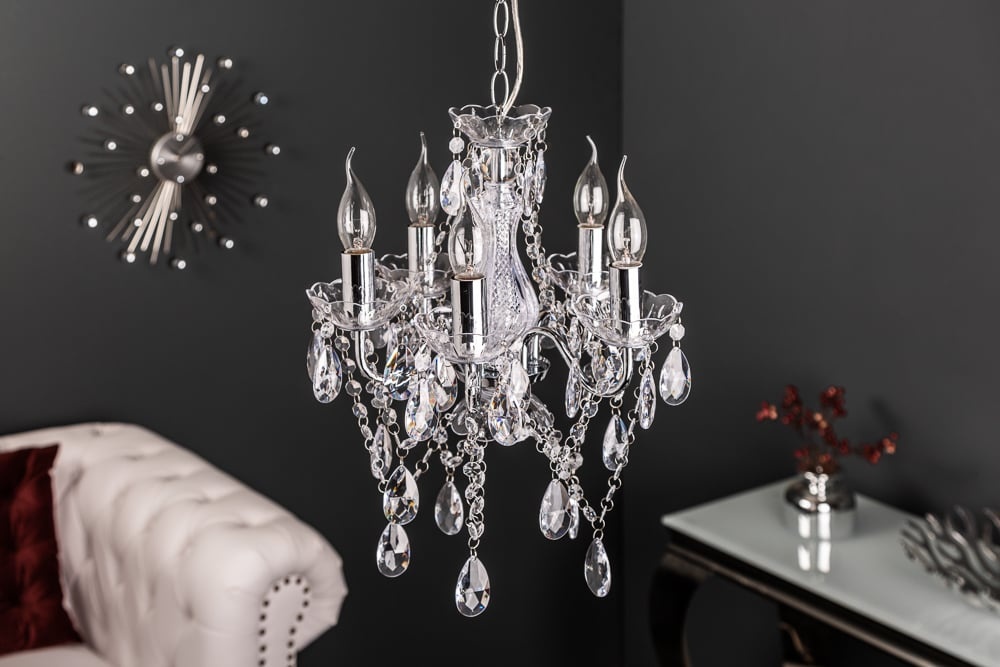 Elegante kroonluchter DIAMONDS S 40cm zilver acryl 5-armig barok design - 7229