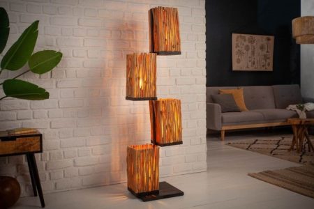 Handgemaakte vloerlamp EUPHORIA 154cm longan hout met vier kappen - 40504