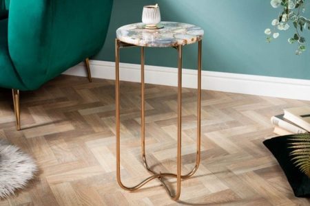 Ronde bijzettafel NOBLE I 35cm edelsteen agaat opvouwbaar gouden metalen frame - 40368