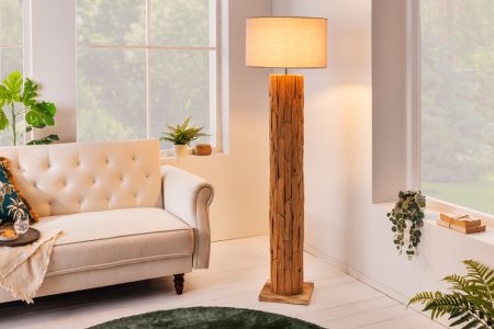Design vloerlamp ROOTS 160cm drijfhout linnen kap grijs handgemaakt - 39322