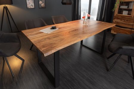 Massief houten eettafel MAMMUT 180 cm wilde acaciaboom rand industrieel design 2,6 cm tafelblad - 43469
