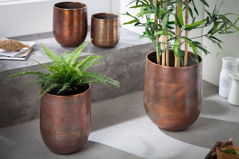 Set van 2 bloempotten FLOWERS XL 20/30cm metaal koper gevlamd - 40905