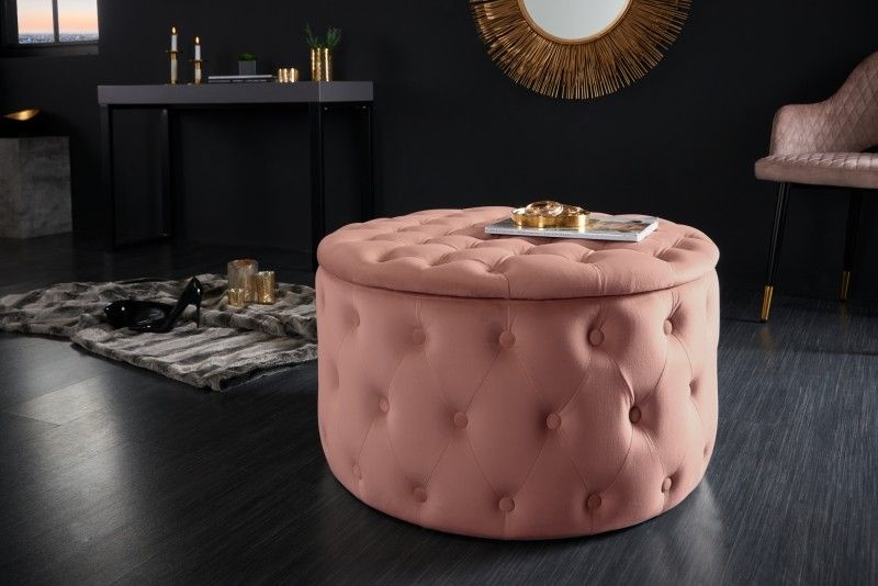 Ronde kruk MODERN BAROK 75cm oudroze fluweel met opbergruimte Chesterfield design - 40744