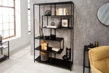 industrieele boekenkast SLIM LINE 185x114cm zwart essen zes planken - 42023